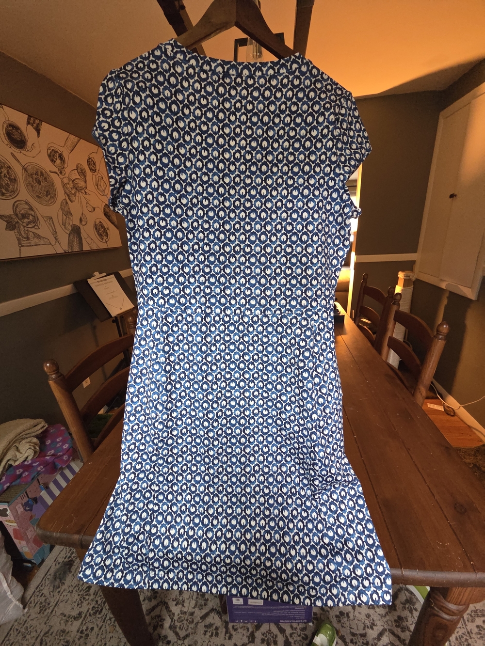 L.L. Bean Blue and White Printed V‑Neck Dress - Picture 3 of 4